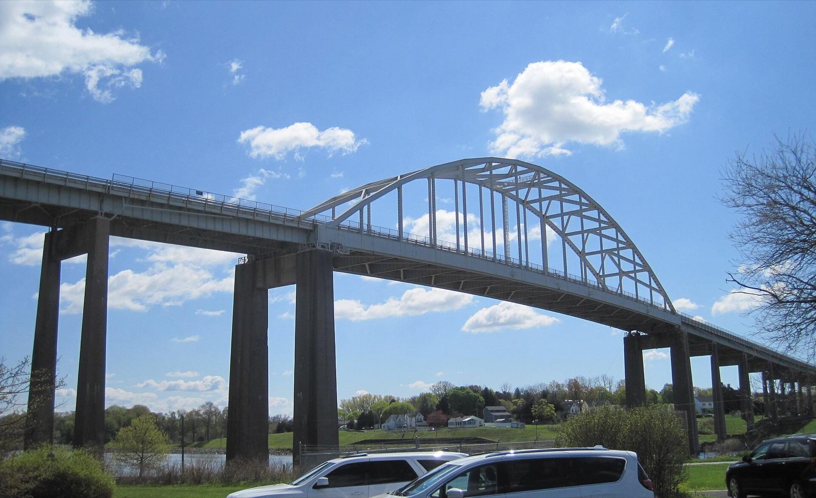 The St. Georges Bridge over the Chesapeake and Delaware Canal in New Castle County, Delaware, near the Michael N. Castle Trail where the Cretaceous fossil spoil banks lie.