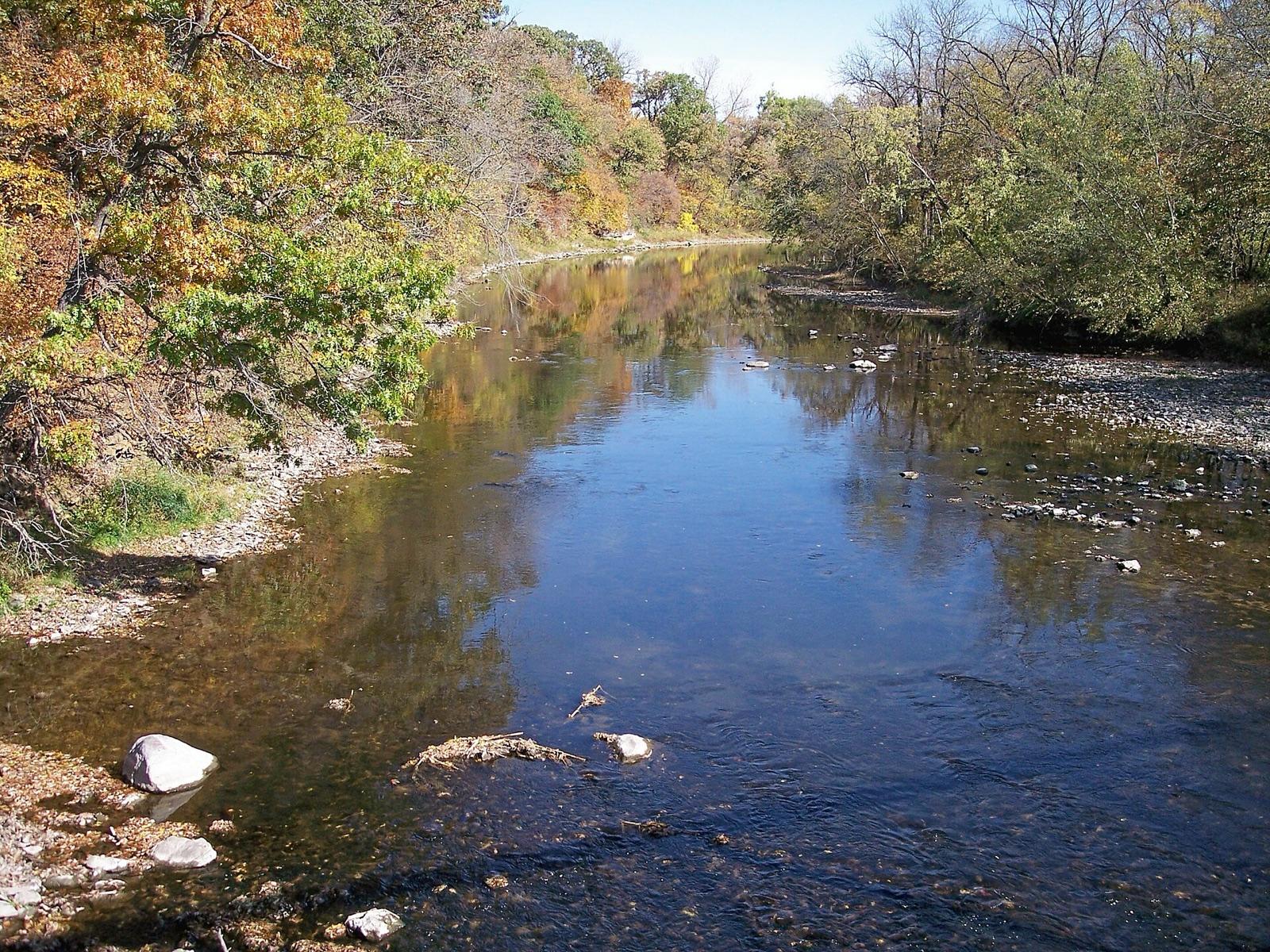 A cobble gravel bar on the Boone River in Hamilton County, Iowa, near Bells Mill Park