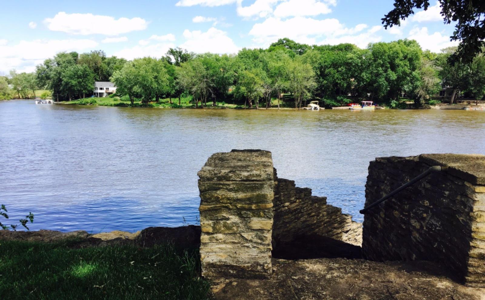 The Cedar River at Sans Souci Island in Waterloo, Black Hawk County, Iowa