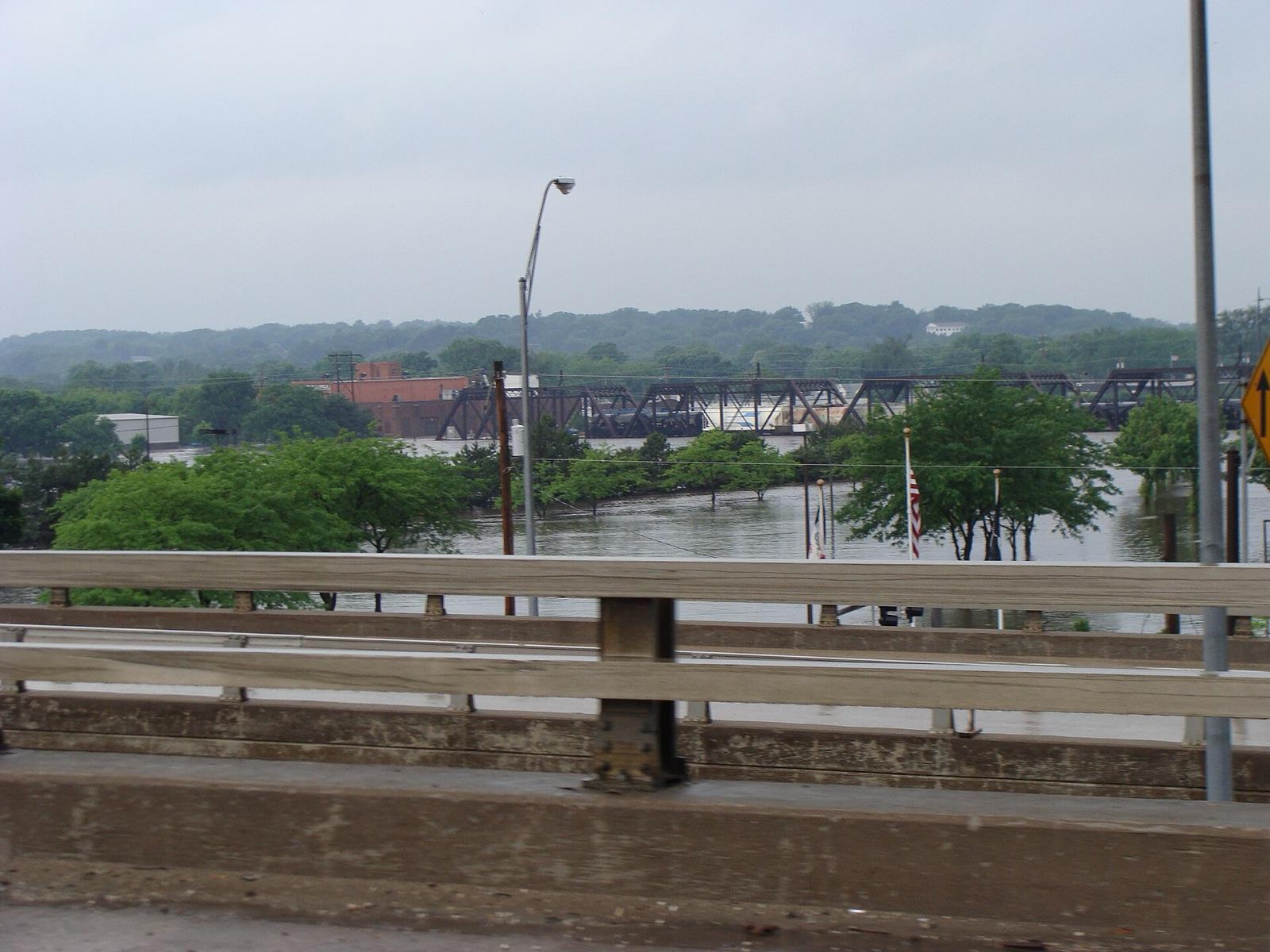 The Cedar River and a railroad bridge at Cedar Rapids, Linn County, Iowa