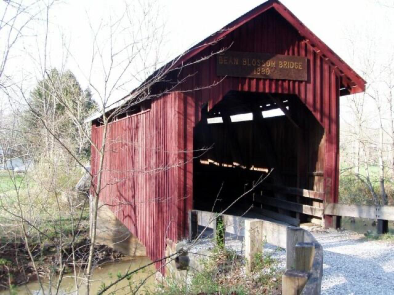 The 1880 Bean Blossom Covered Bridge over Beanblossom Creek, Brown County, Indiana.