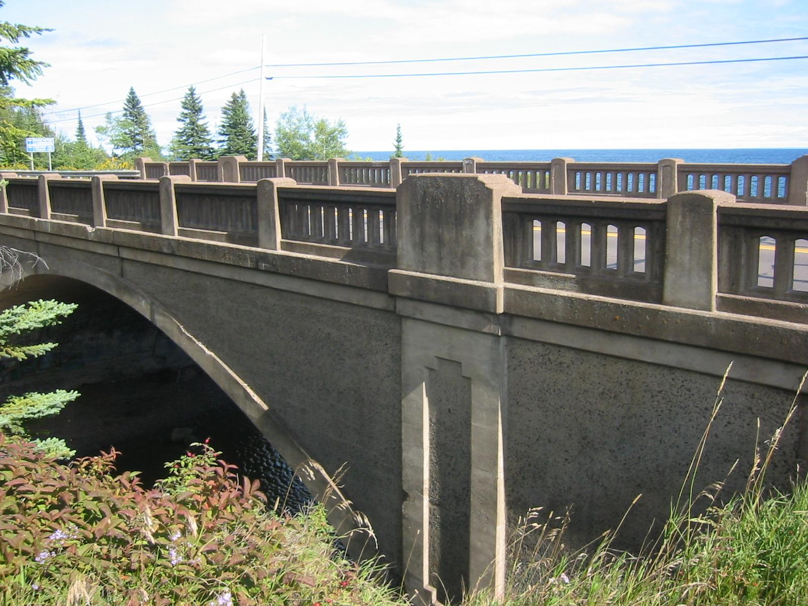 Highway 61 bridge over the Stewart River at its Lake Superior mouth by Kelsey Beach, Lake County, Minnesota