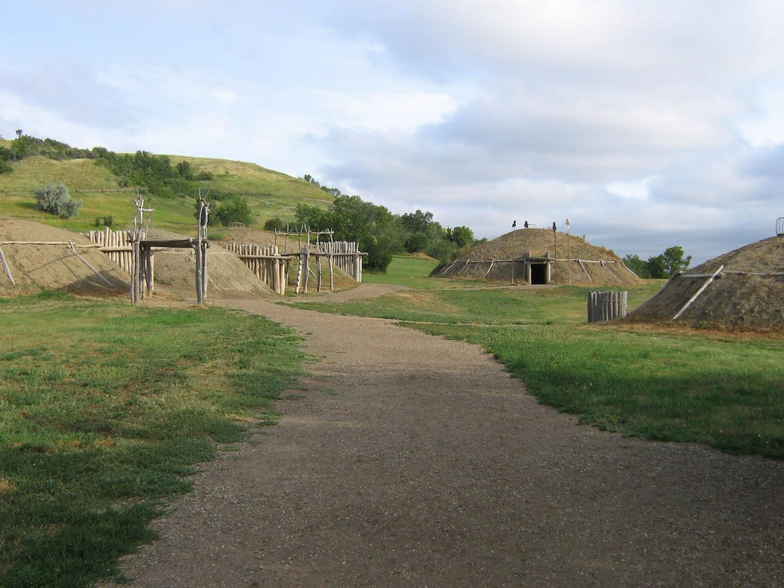 Reconstructed Mandan earthlodges at On-A-Slant Village, Fort Abraham Lincoln State Park near Mandan, Morton County, North Dakota