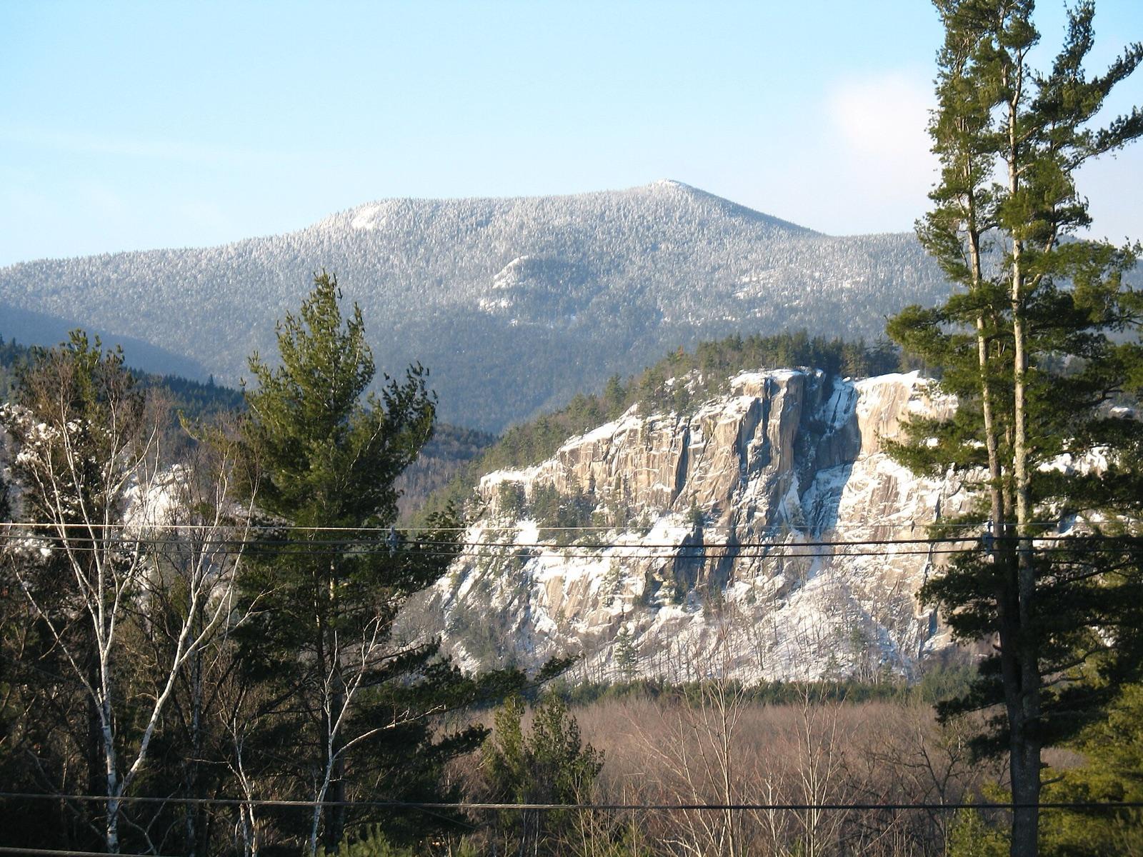 North Moat Mountain and the Conway granite of Cathedral Ledge, seen from Intervale, Conway, New Hampshire