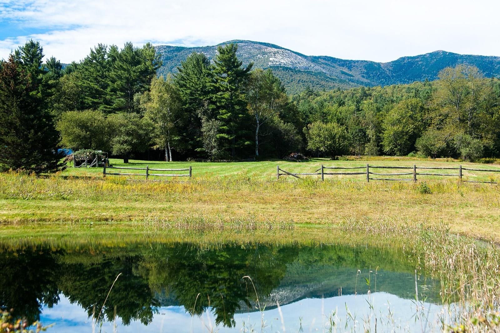 Baldface Mountain in Chatham, New Hampshire, reflected in a pond