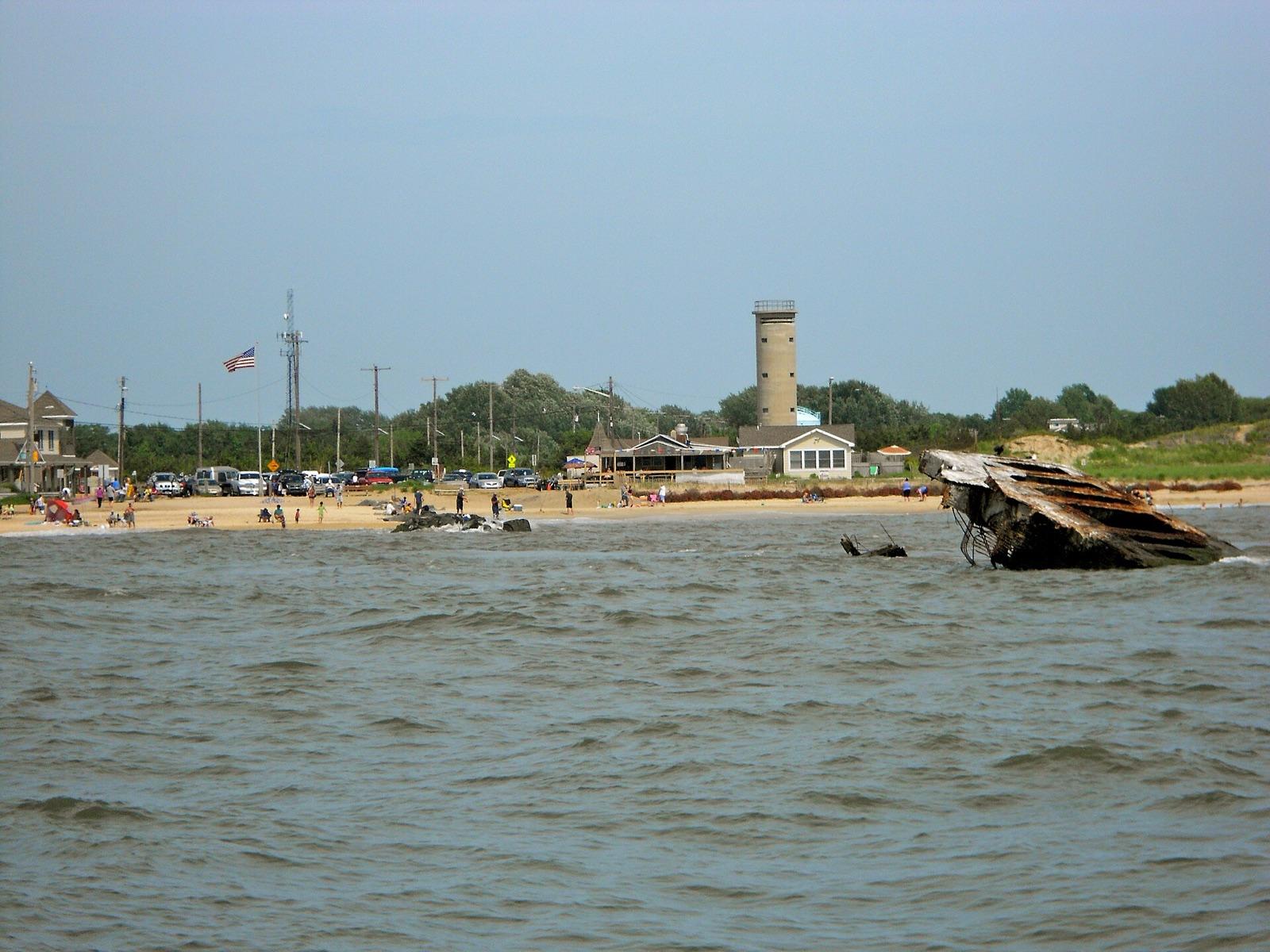 Sunset Beach on Delaware Bay near Cape May Point, New Jersey, with the SS Atlantus concrete-ship wreck