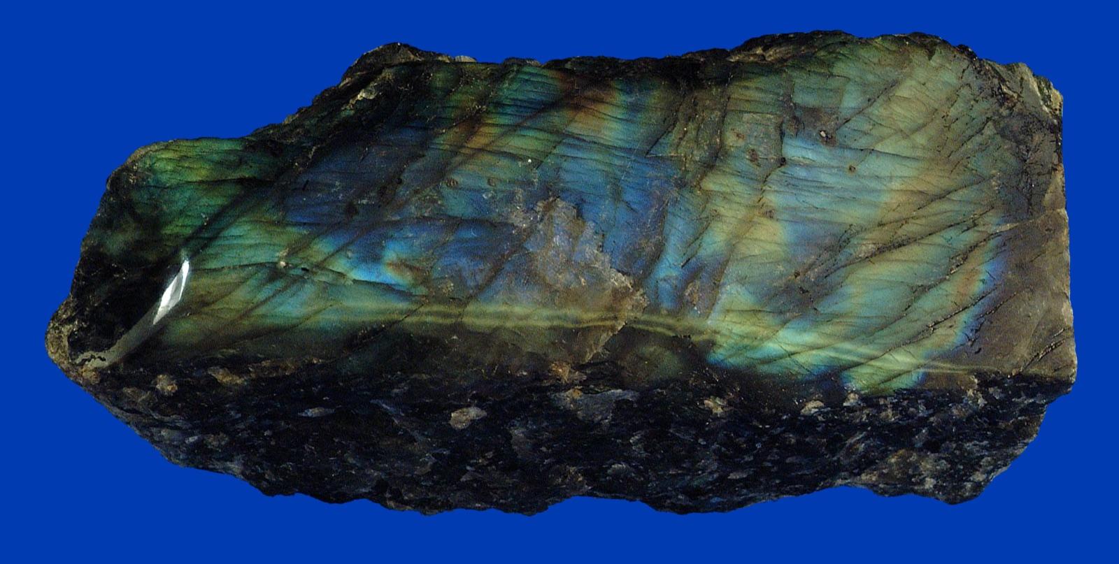 Representative labradorite feldspar showing iridescence, the feldspar type found at Crown Point, New York