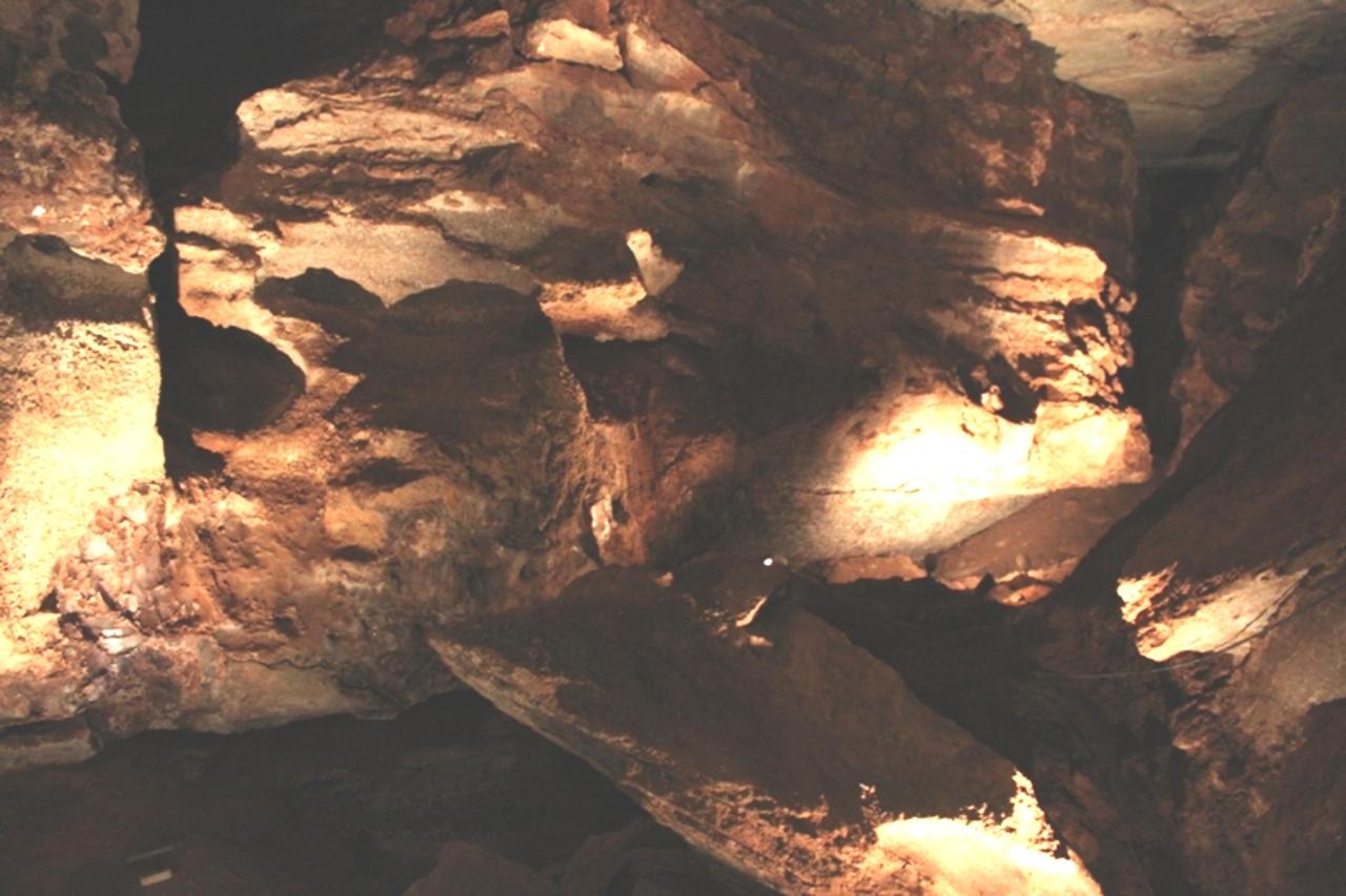 Gypsum walls inside Alabaster Caverns State Park near Alva, Woods County, Oklahoma; the caverns and surrounding gypsum beds give the area its name (brightness adjusted)