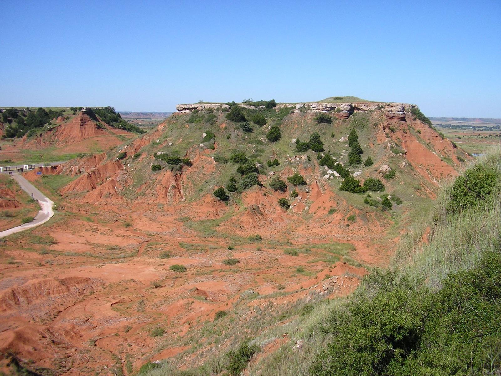A gypsum-capped mesa at Gloss Mountain State Park, Major County, Oklahoma