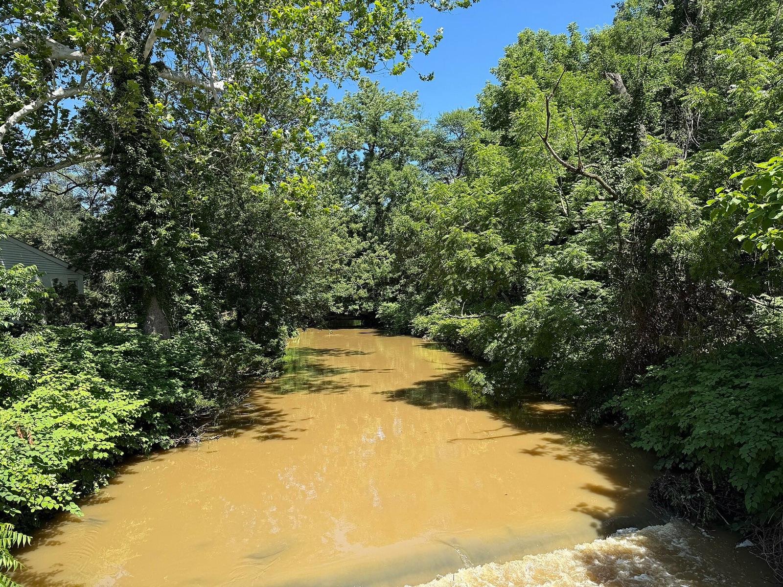 Crum Creek flowing through wooded banks in Delaware County, Pennsylvania