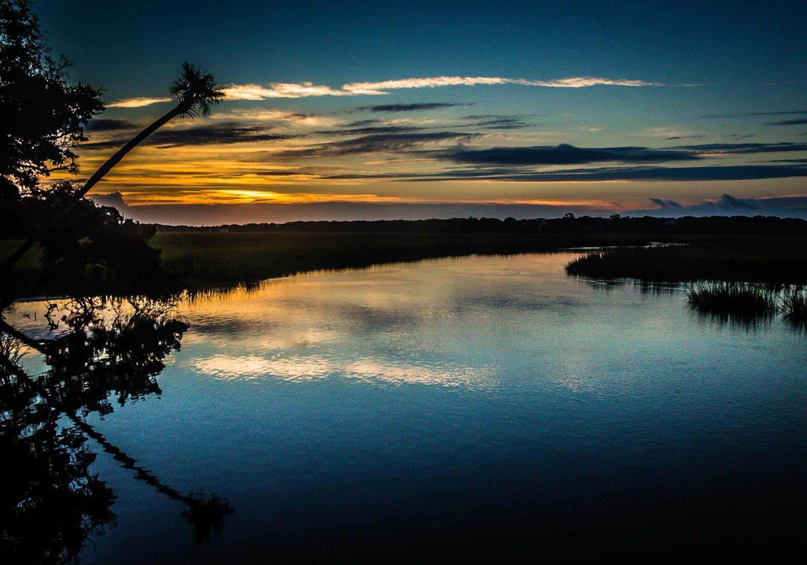 Tidal marsh and creek at sunset in Edisto Beach State Park, Colleton County, South Carolina