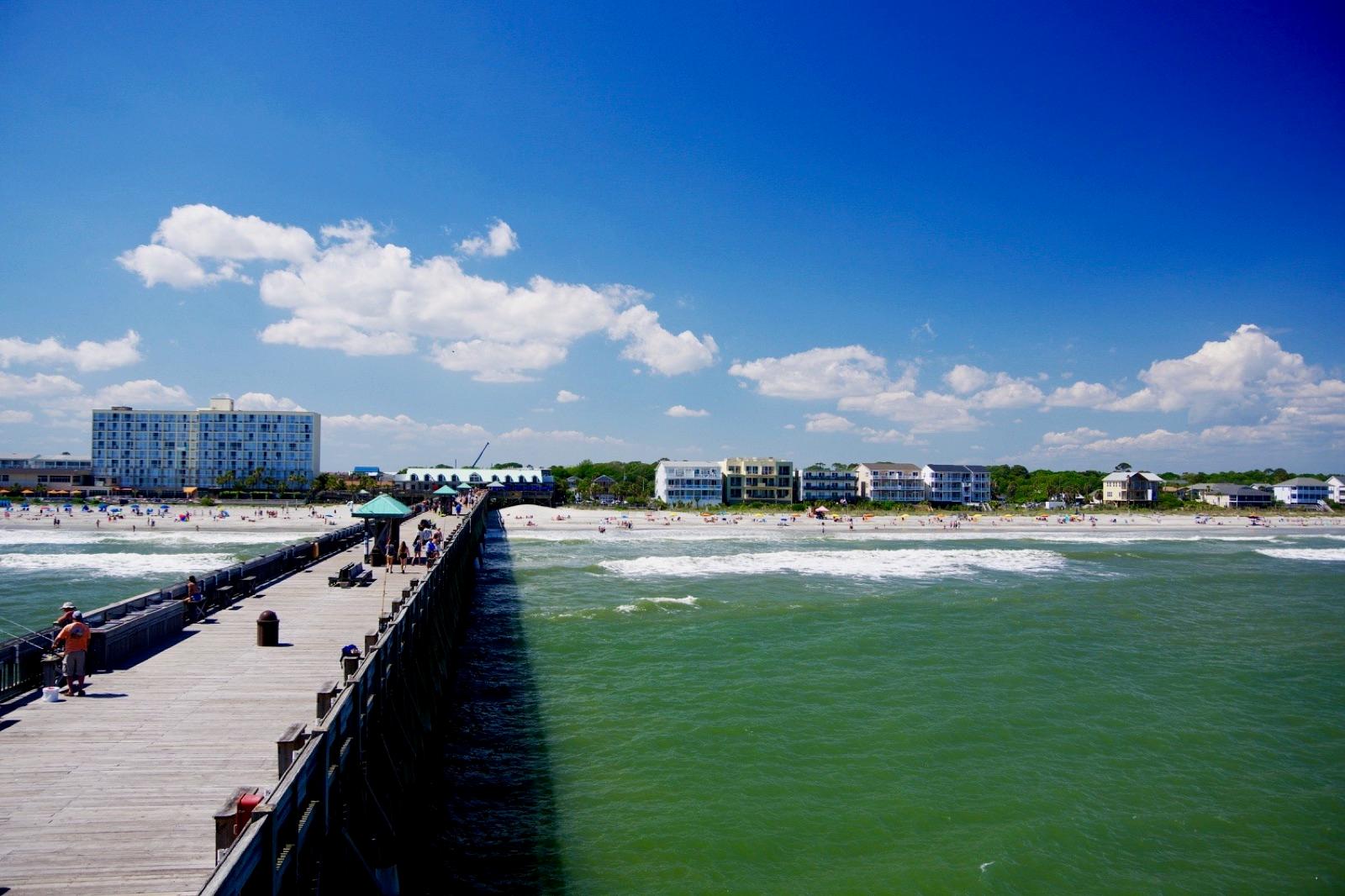 The beach seen from the Folly Beach Pier, Charleston County, South Carolina