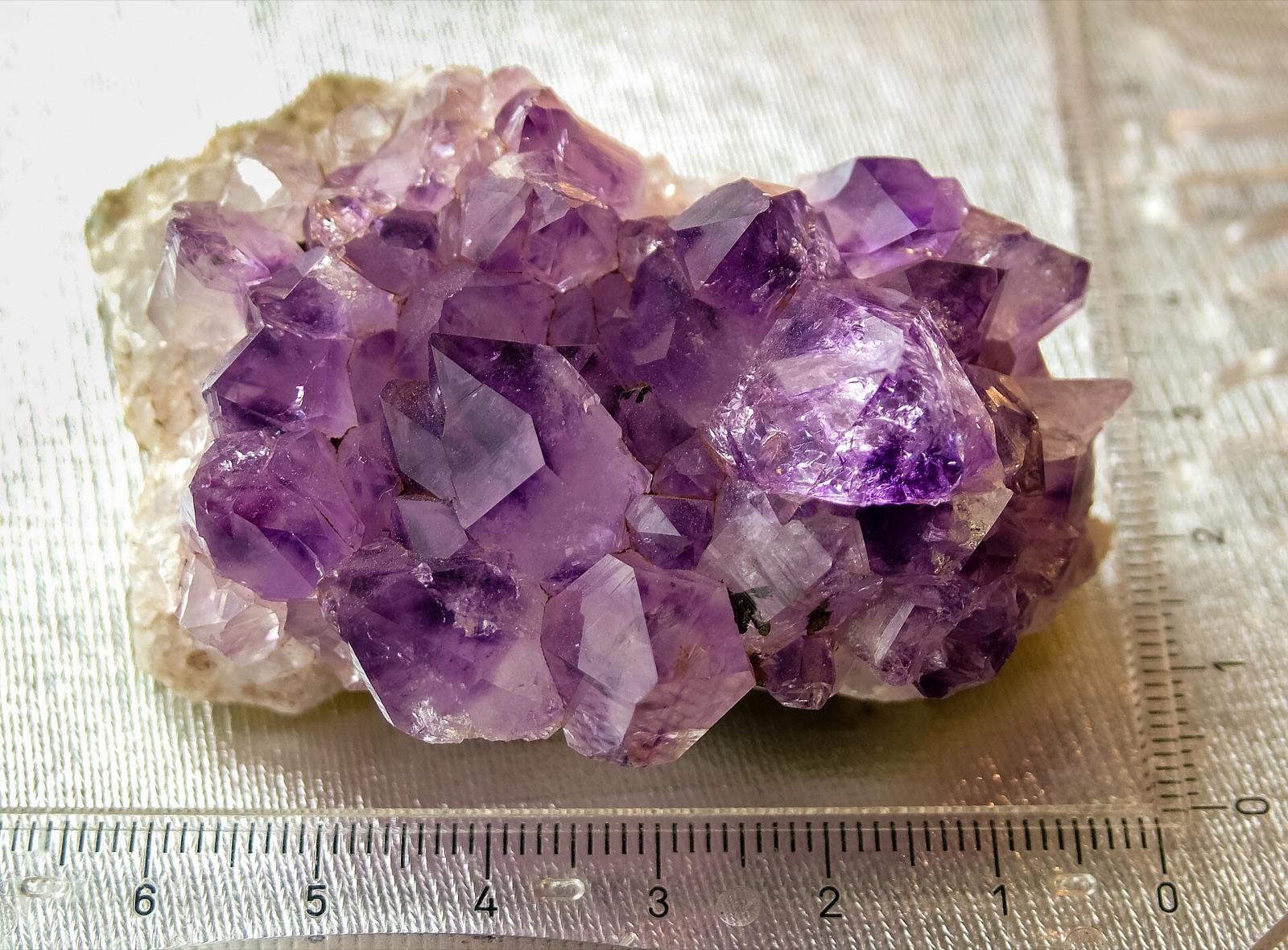 Representative specimen of raw amethyst crystals, the gem quartz found near Fancy Hill