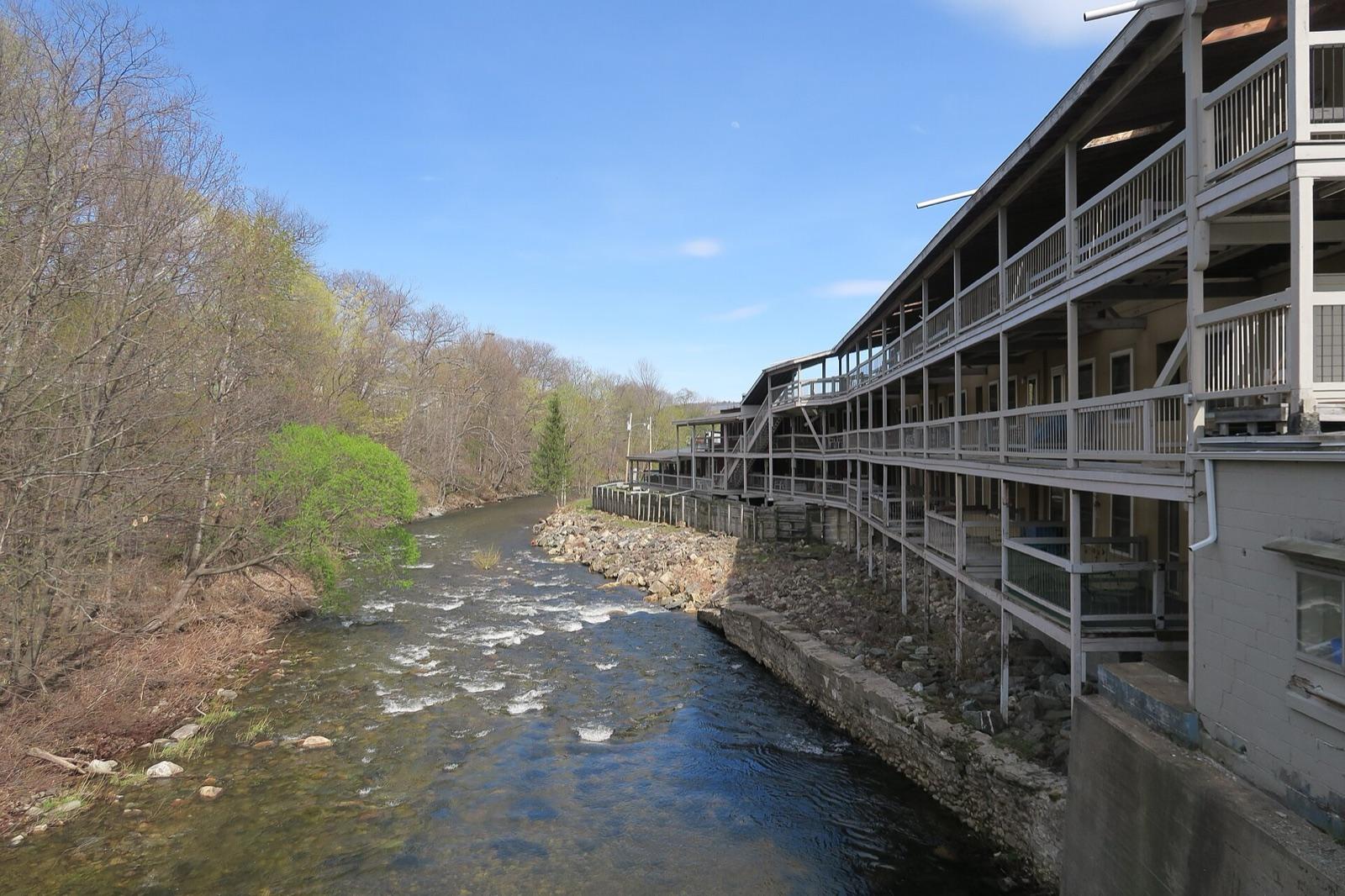 The Black River flowing past The Mill in Ludlow village, near the Route 103 tourmaline road-cut, Windsor County, Vermont.