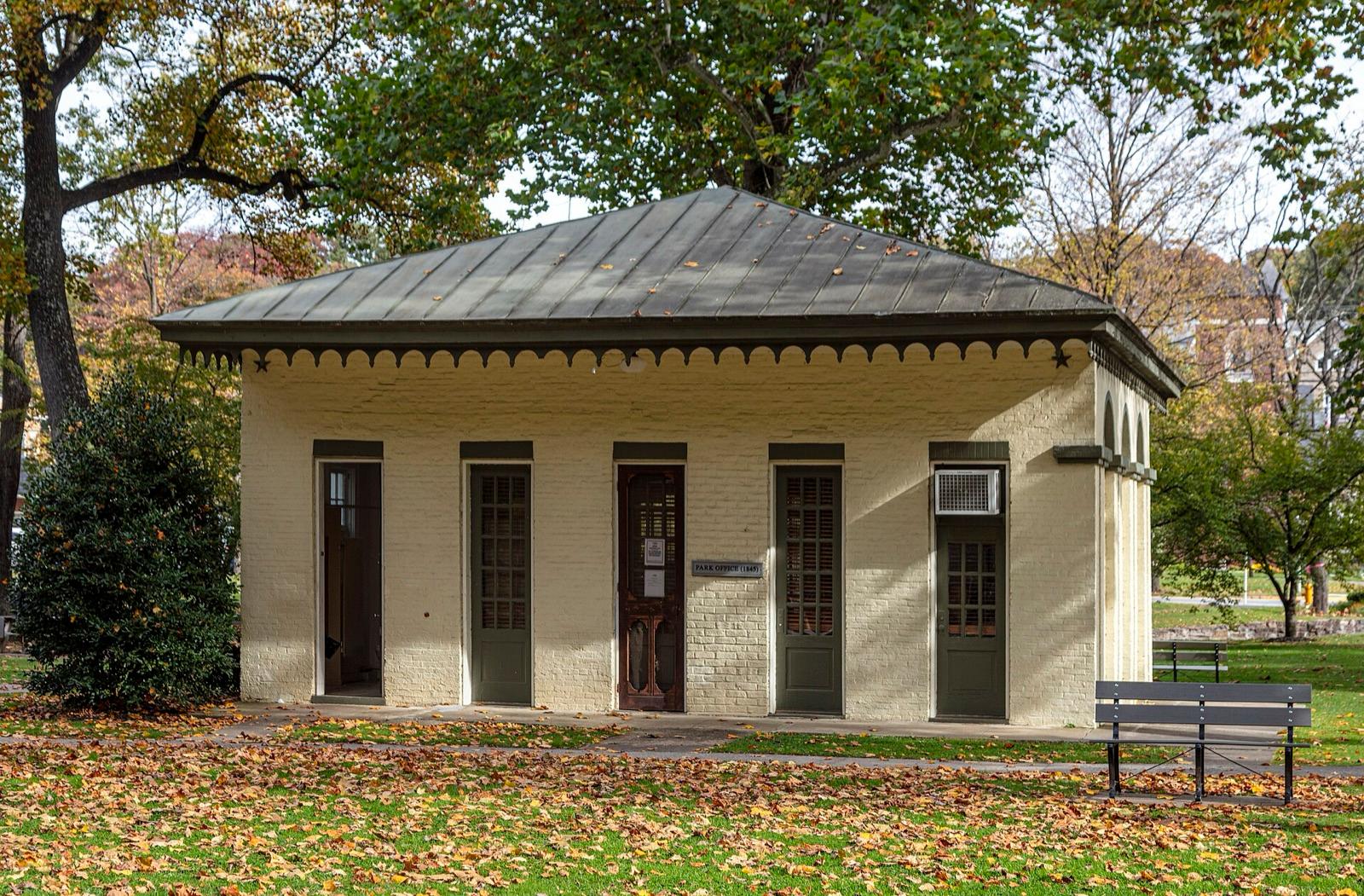 The 1845 park office at Berkeley Springs State Park, Morgan County, West Virginia.