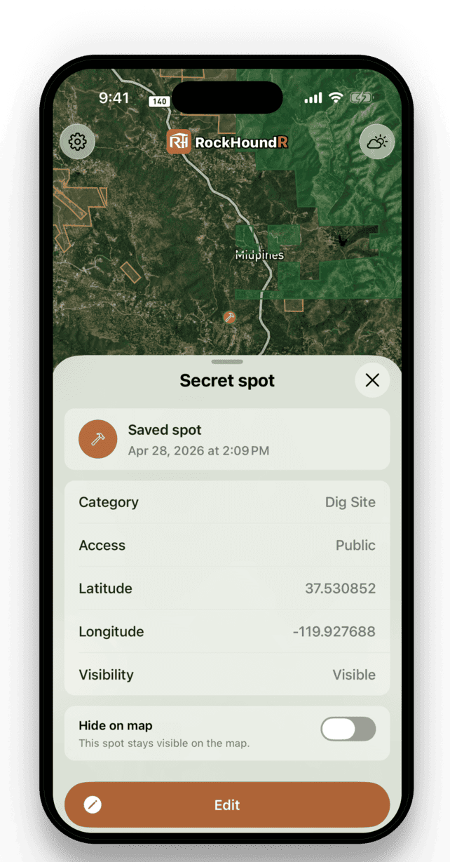 RockHoundR find log screen for saving rockhounding finds