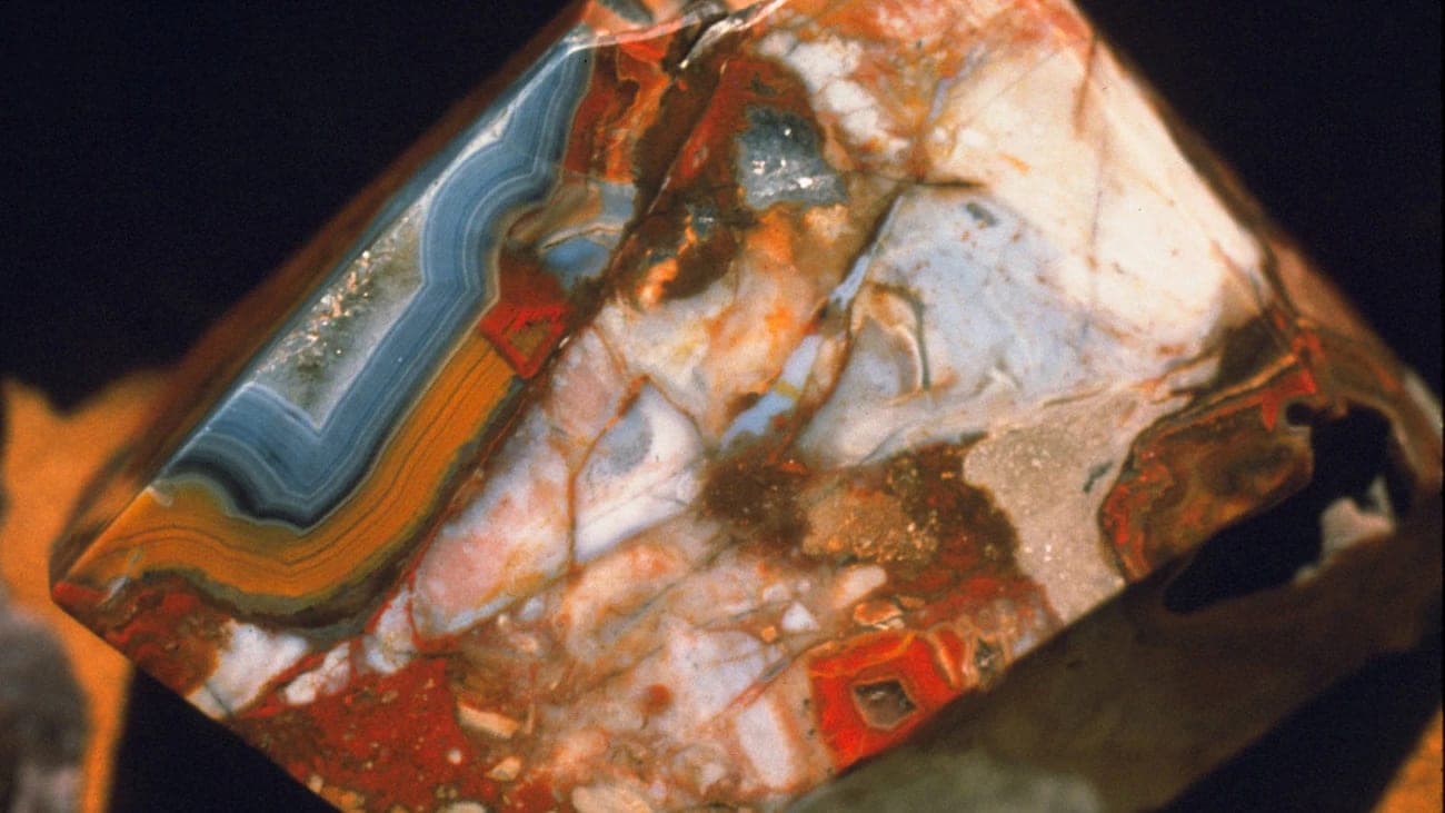 Polished Alibates flint with red, white and blue banding