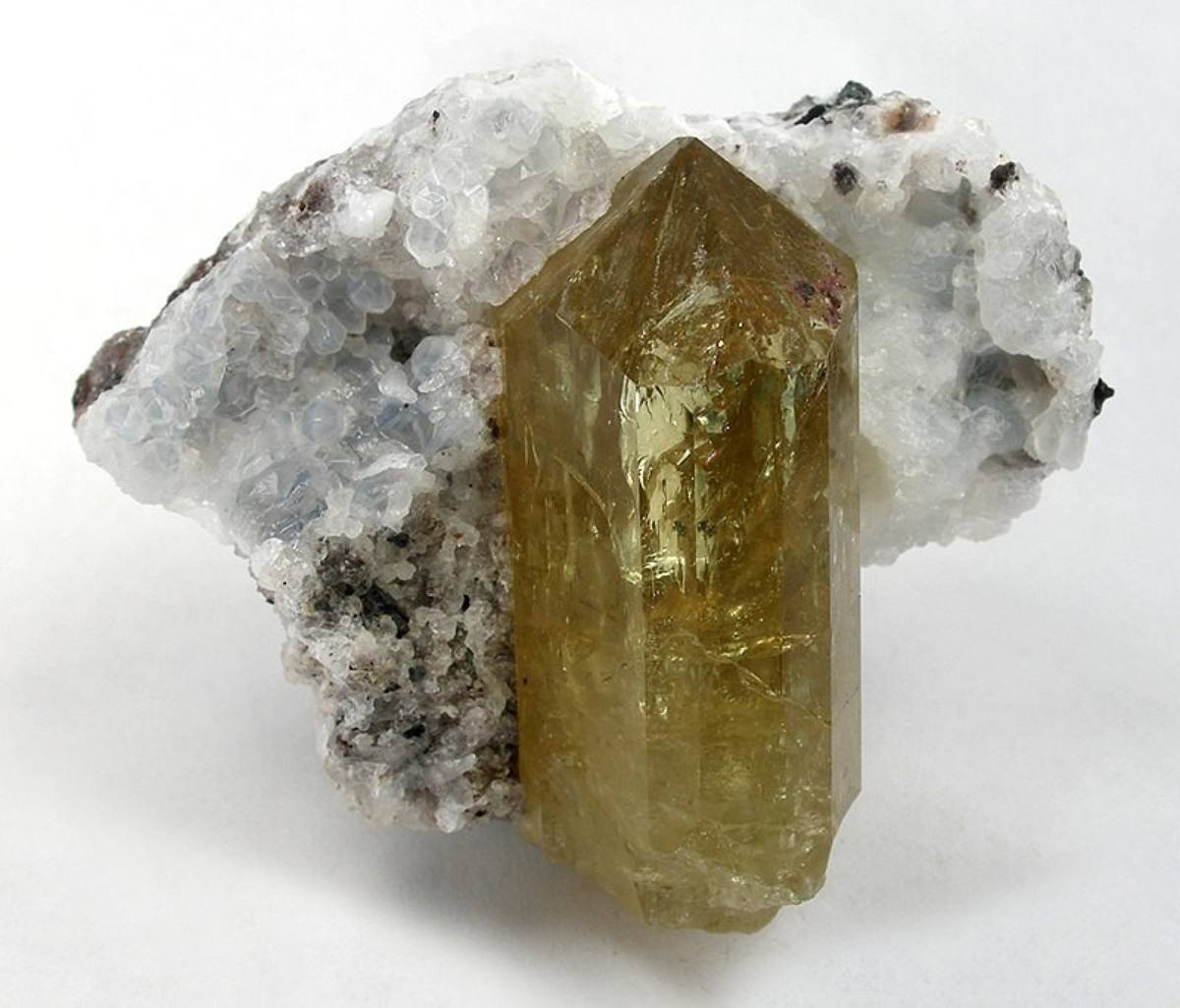 Yellow-green doubly-terminated apatite prism, Cerro de Mercado, Durango