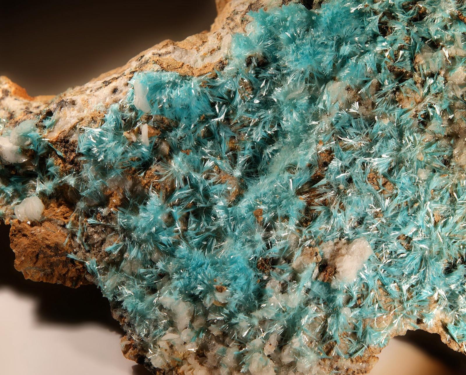 Blue aurichalcite crystal sprays from Escouloubre, France