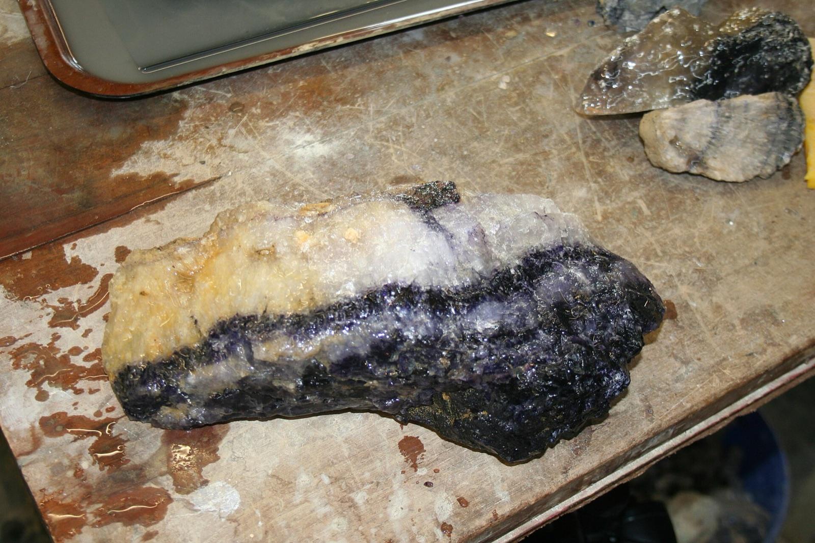 Banded purple and yellow Blue John fluorite from Treak Cliff Cavern, Derbyshire