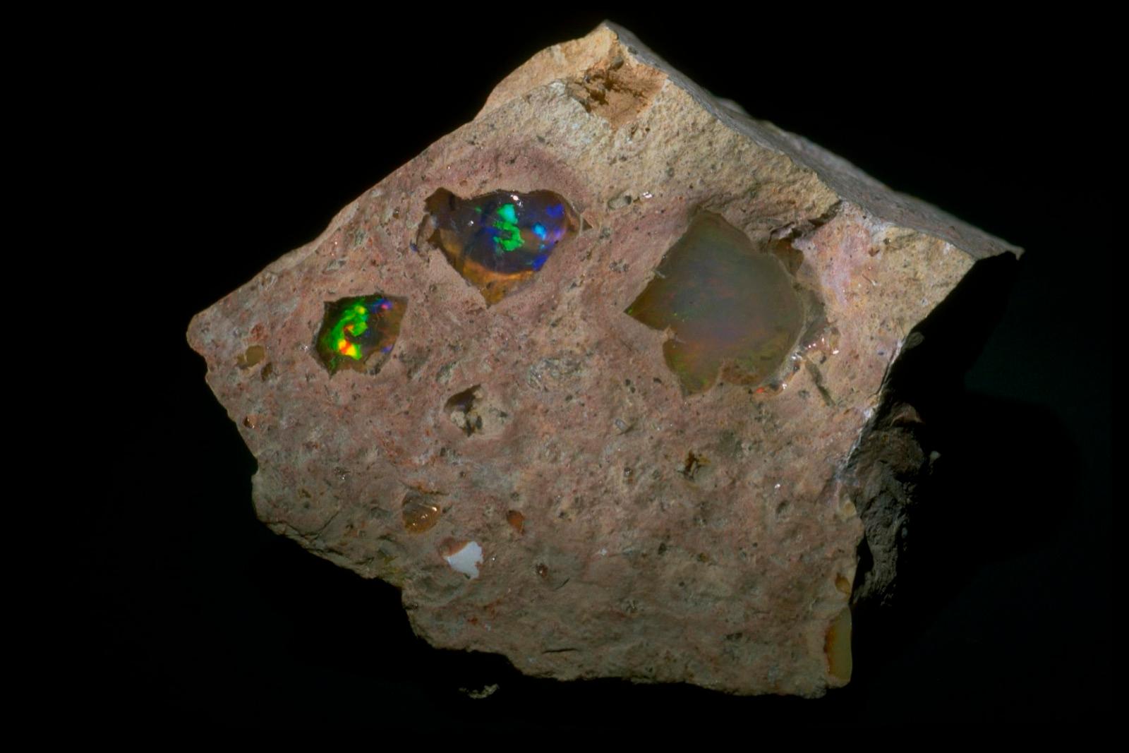 Opal with play of color still set in its host rock, Querétaro, Mexico
