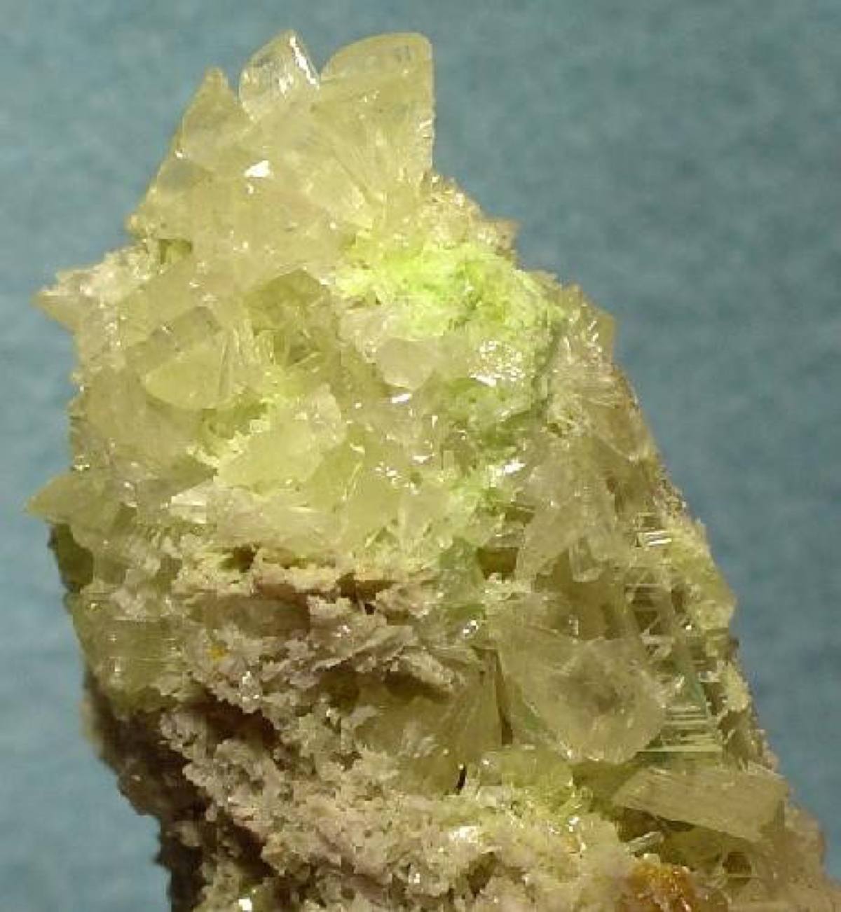 Yellow cerussite crystal group, Tiger, Arizona