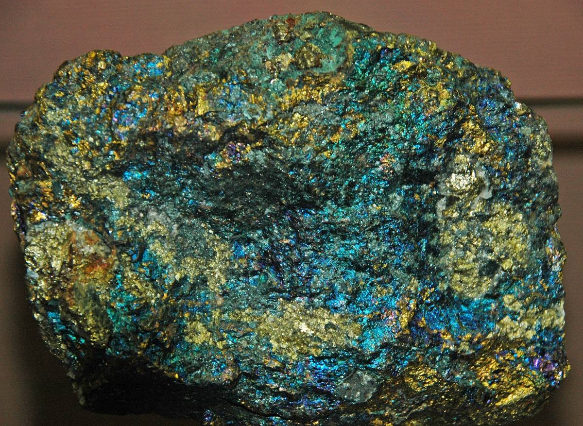 Iridescent chalcopyrite tarnish, Cliffs Shaft Mine, Ishpeming, Michigan