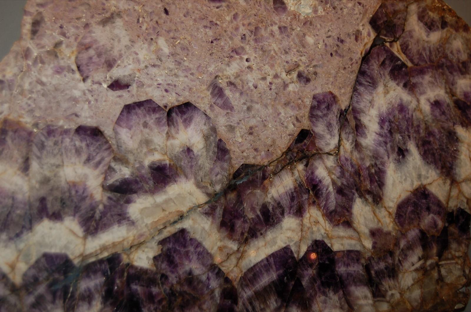 Polished face of chevron (banded) amethyst with purple and white V-shaped bands, Maissau, Austria