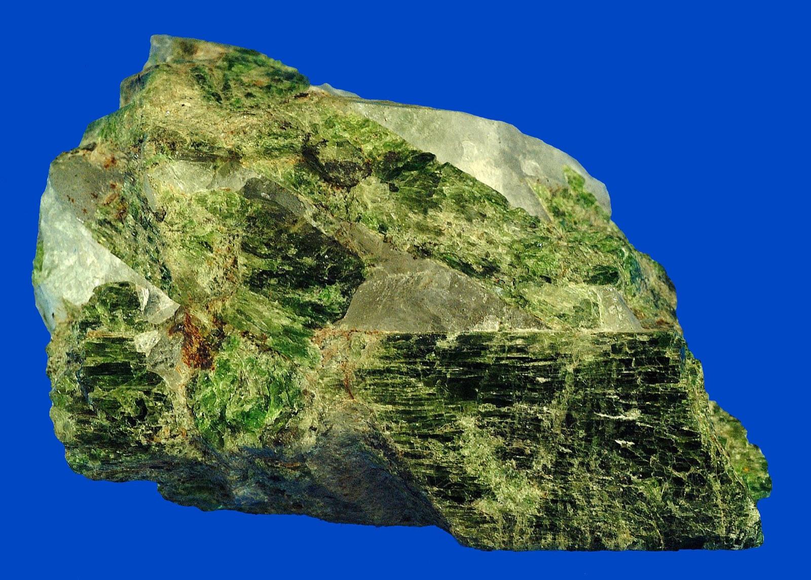 Vivid green chrome diopside with quartz
