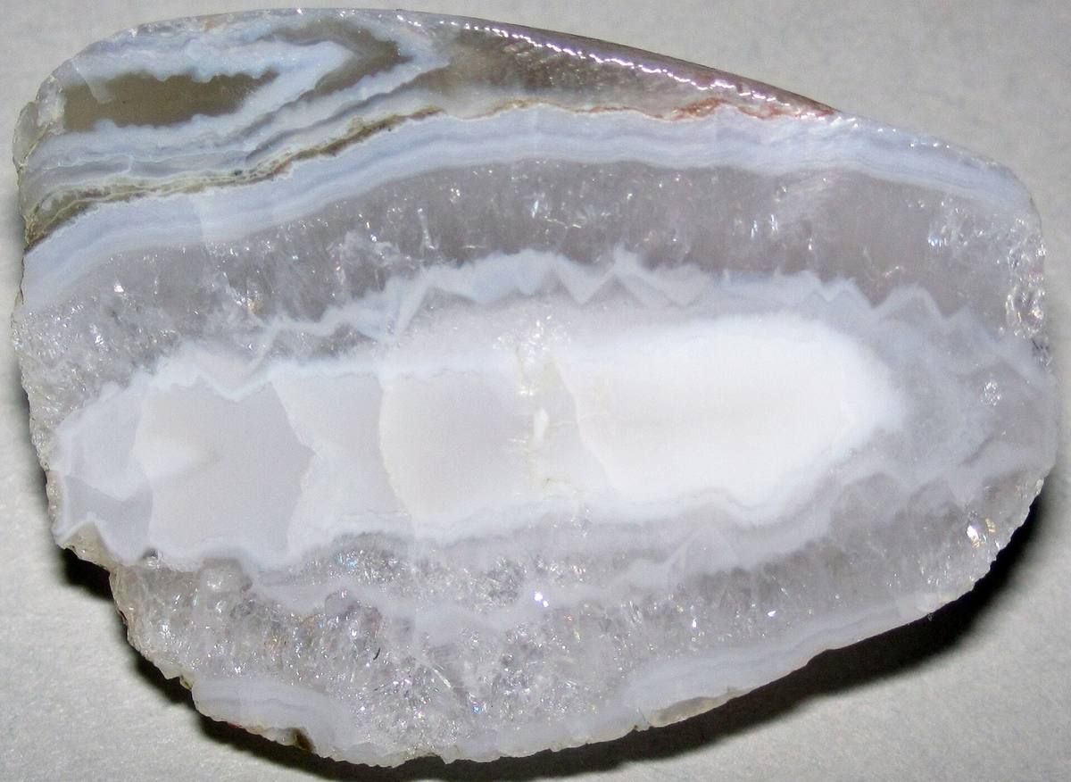 Translucent colourless banded agate nodule