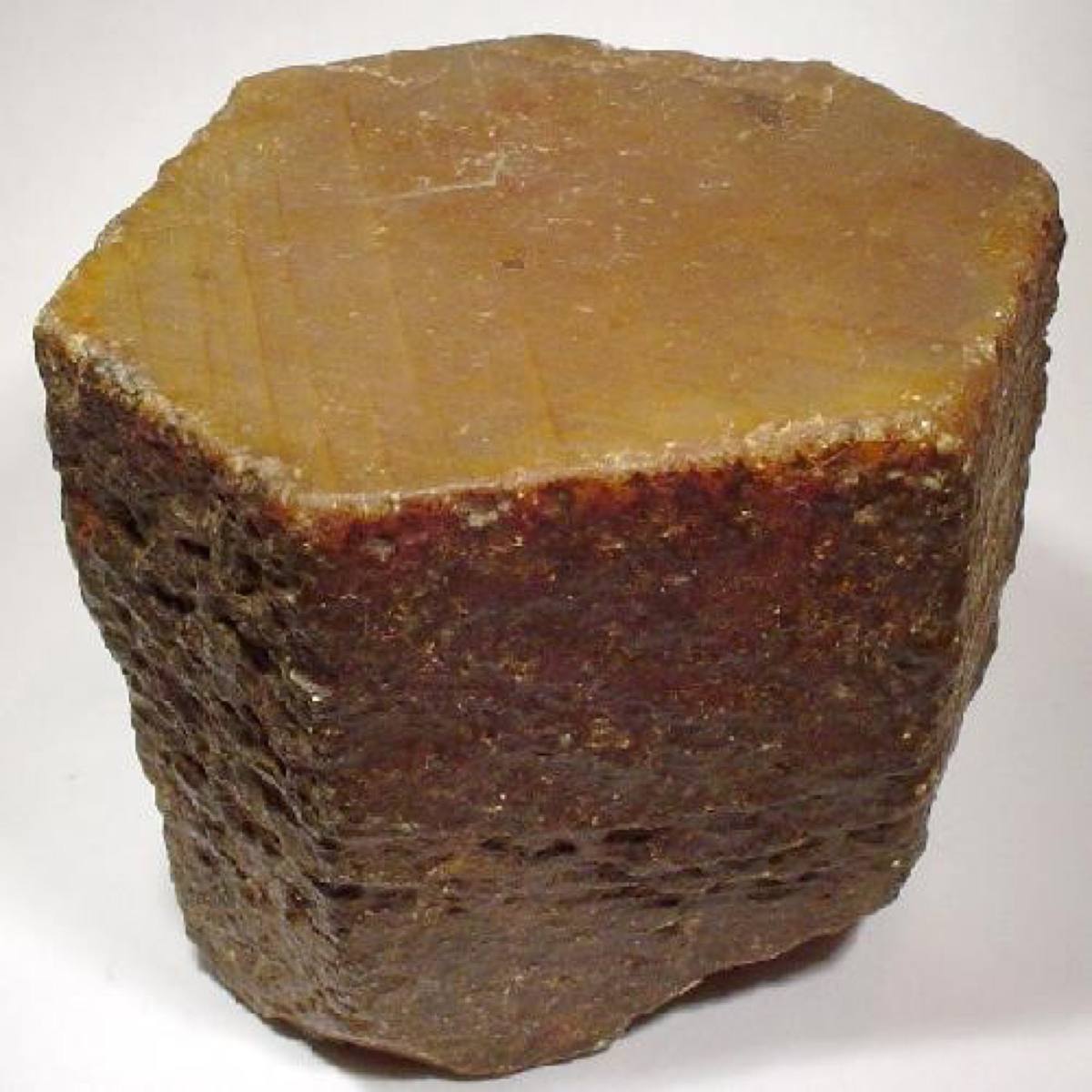 Corundum barrel crystal with a flat yellow basal face