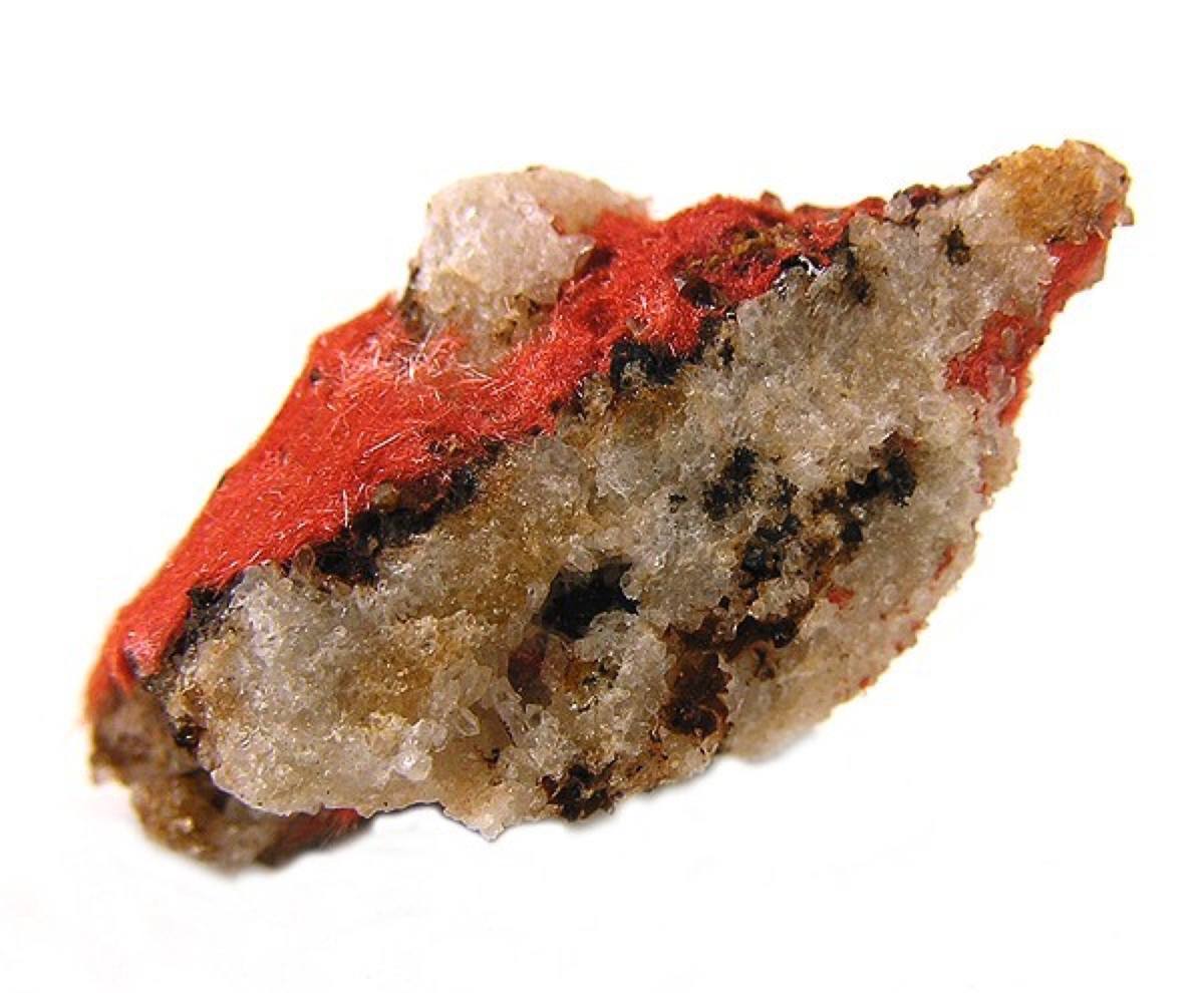 Red chalcotrichite lining a quartz vug, Campbell Mine, Bisbee, Arizona