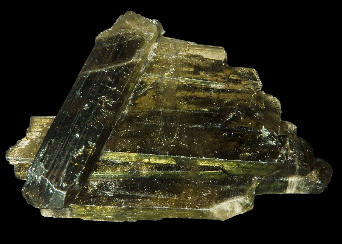 Gemmy yellowish-green striated epidote prisms, Prince of Wales Island, Alaska
