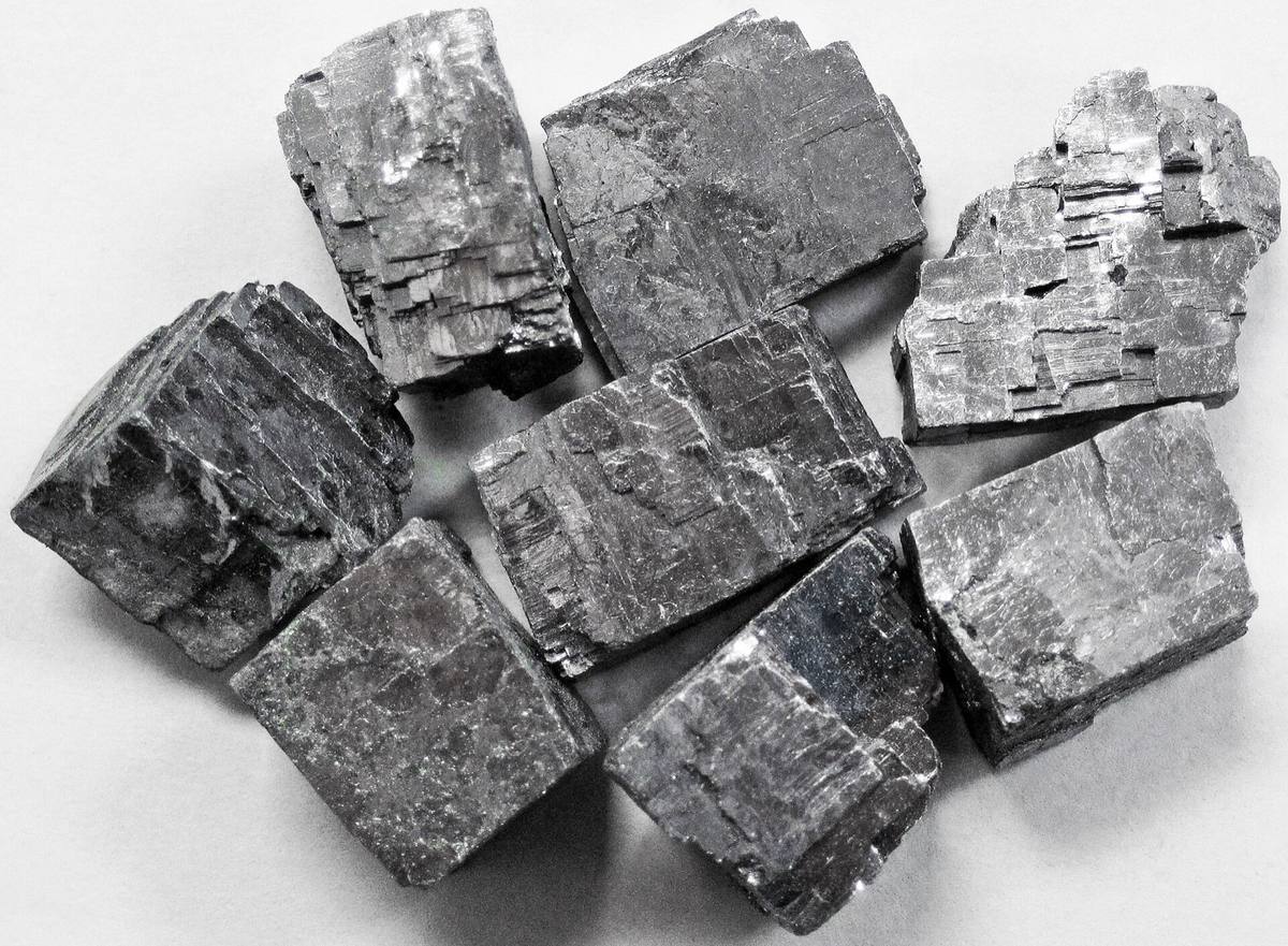 Galena cleavage fragments showing perfect cubic cleavage, Reynolds County, Missouri