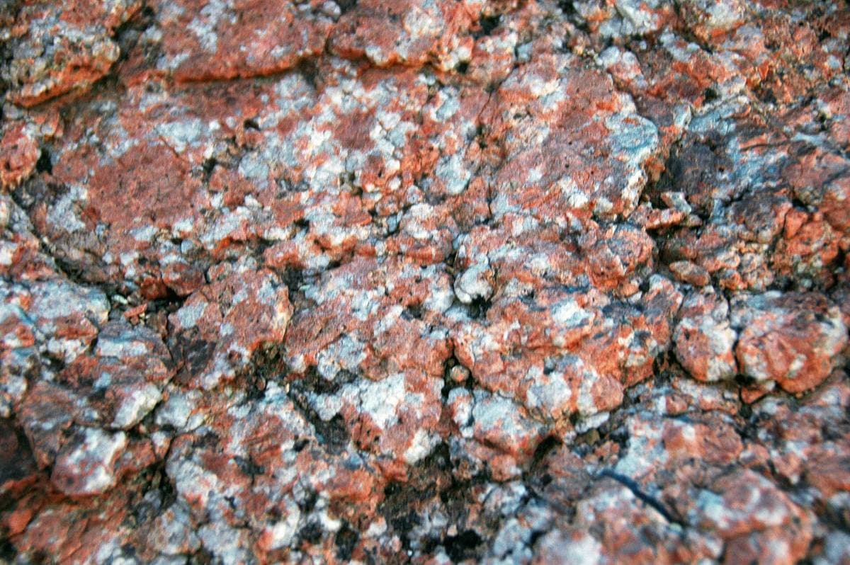 Pikes Peak granite outcrop: pink feldspar, grey quartz and black biotite, Colorado