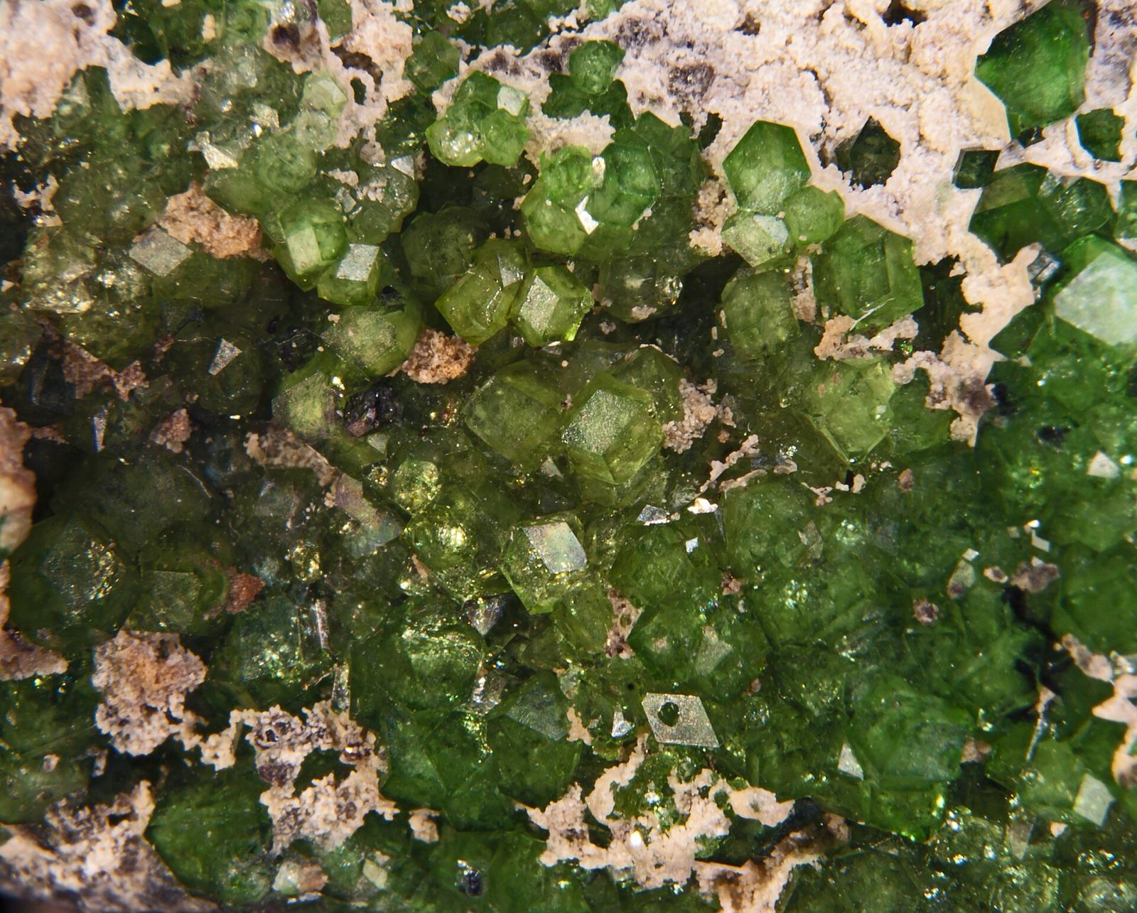 Cluster of green demantoid garnet crystals