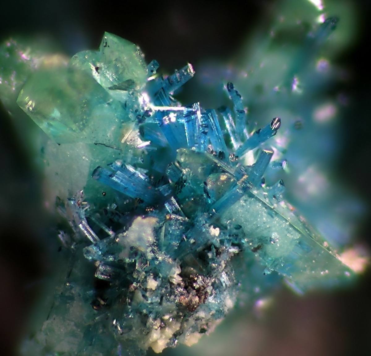 Blue keyite crystals