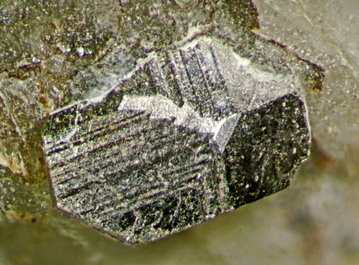 Bright silver-white löllingite crystal, Franklin Mine, New Jersey