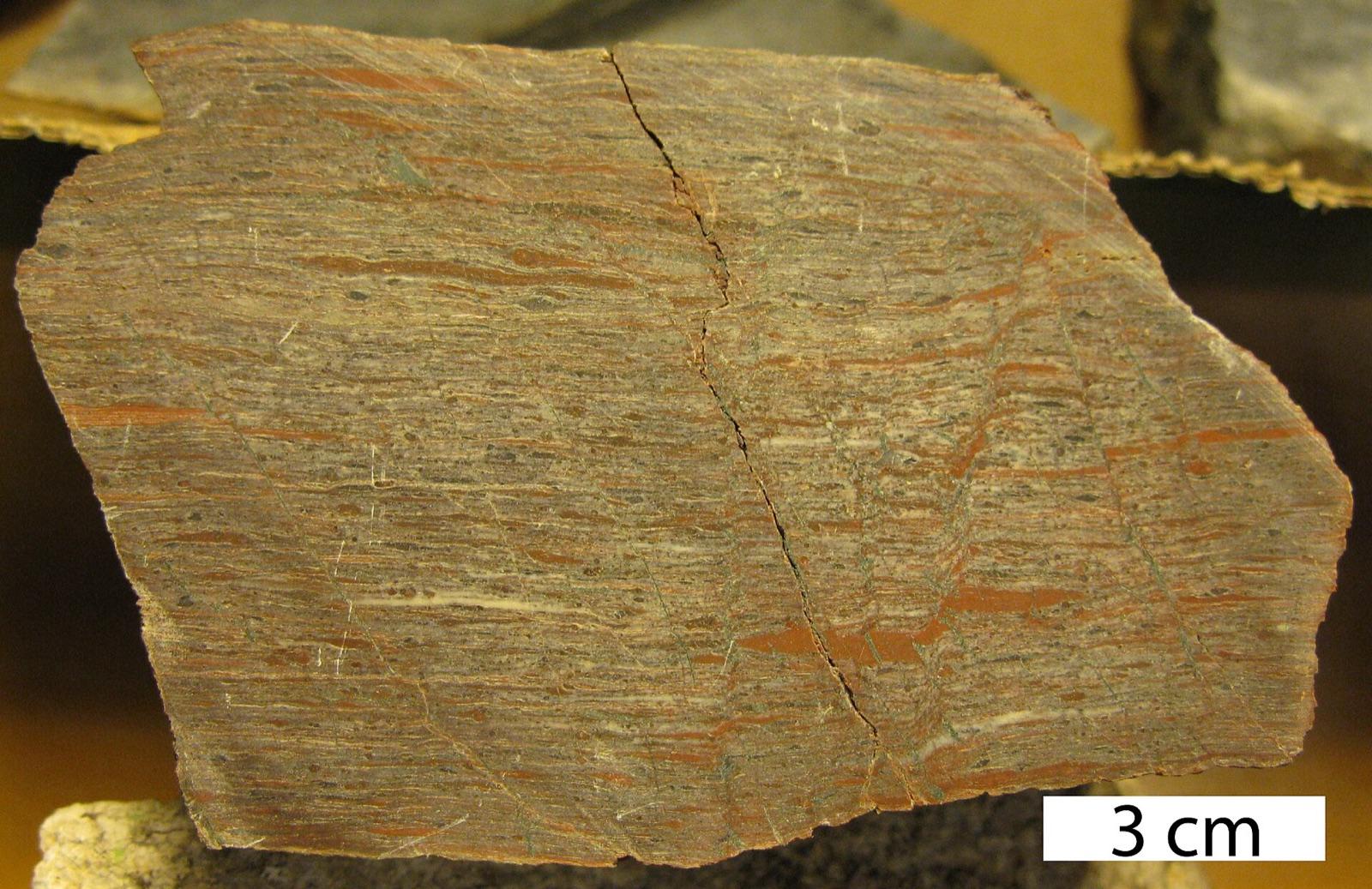Mylonite from Dannemora, Sweden, with fine shear banding