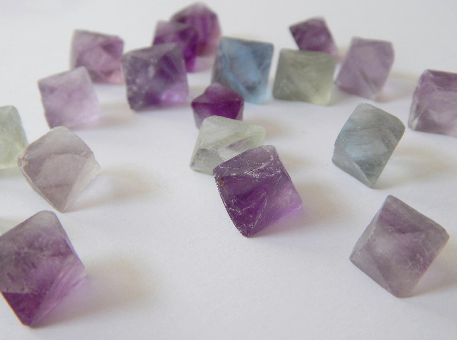 Purple, blue and green fluorite octahedrons