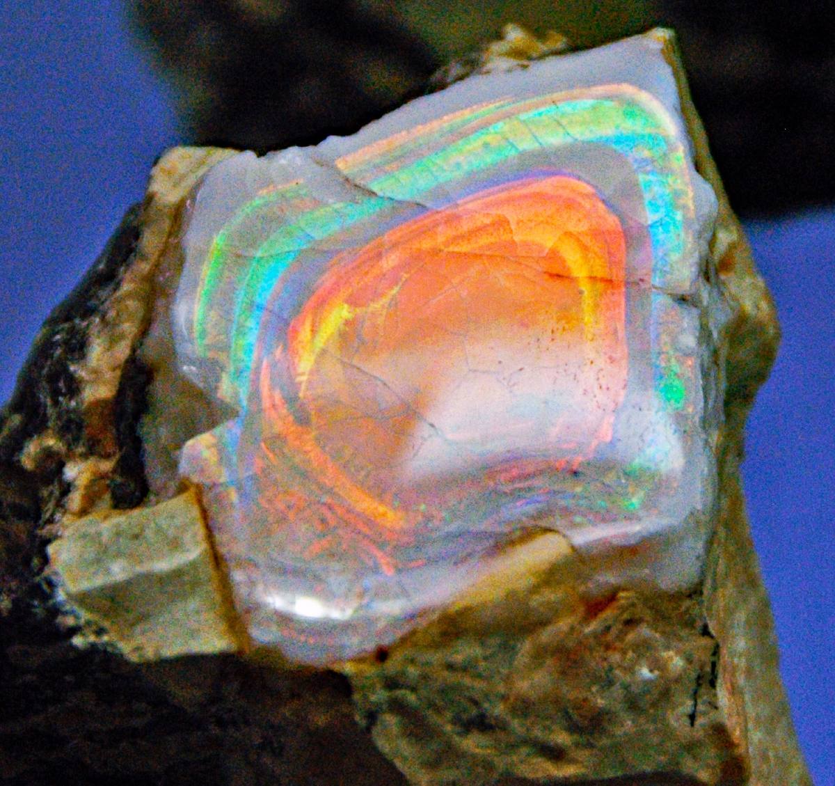 Banded precious opal in rhyolite host, Spencer, Idaho