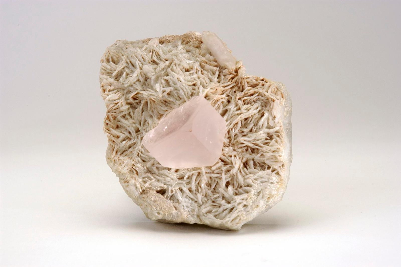 Pale pink beryl (morganite) crystal in white platy matrix, Pala, California