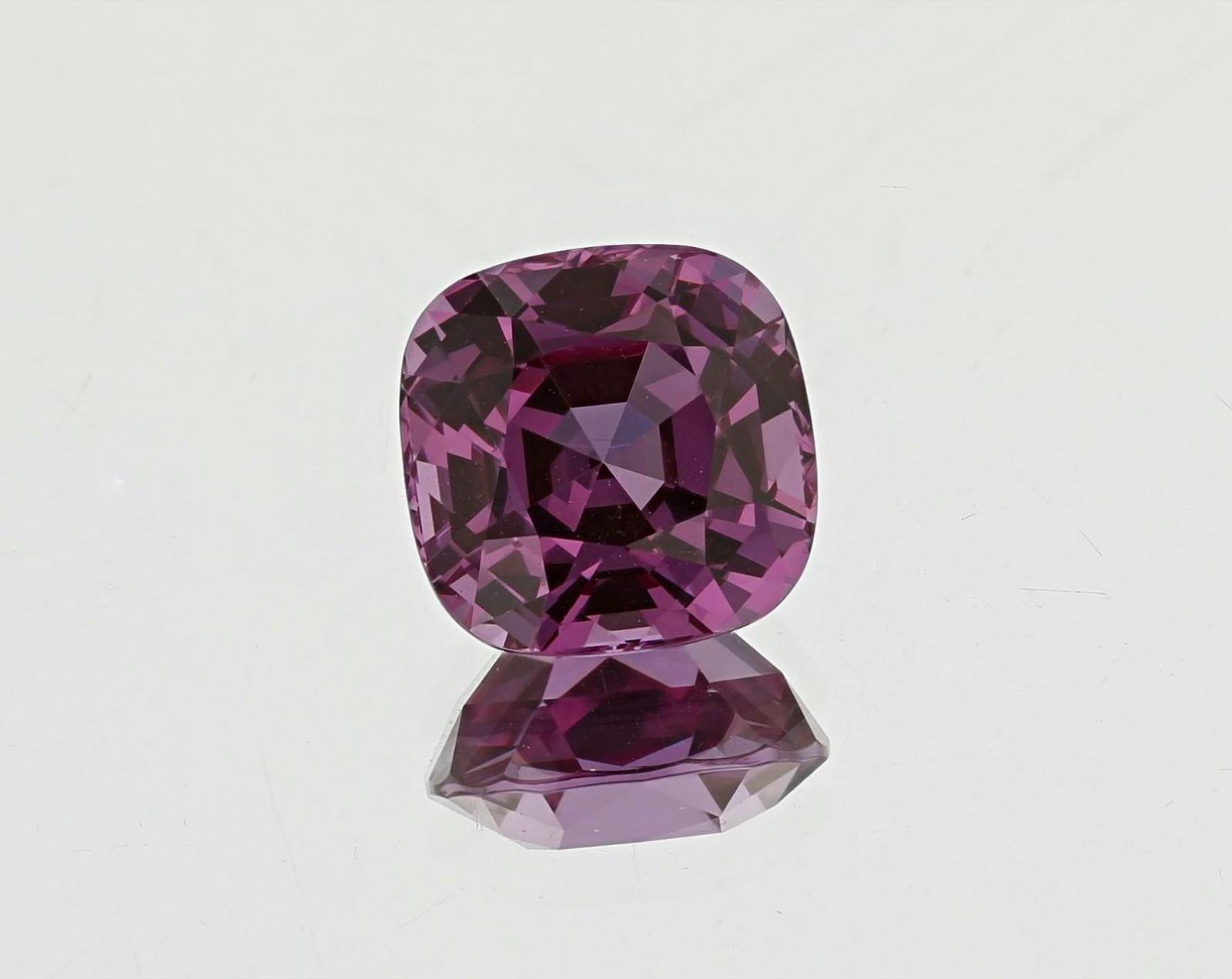 Cushion-cut purple rhodolite garnet from Umba Valley, Tanzania
