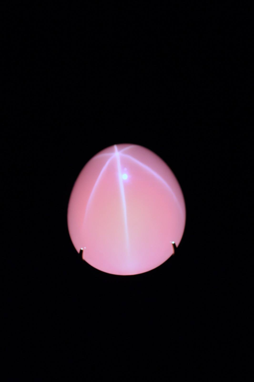 Rose quartz cabochon showing six-ray asterism
