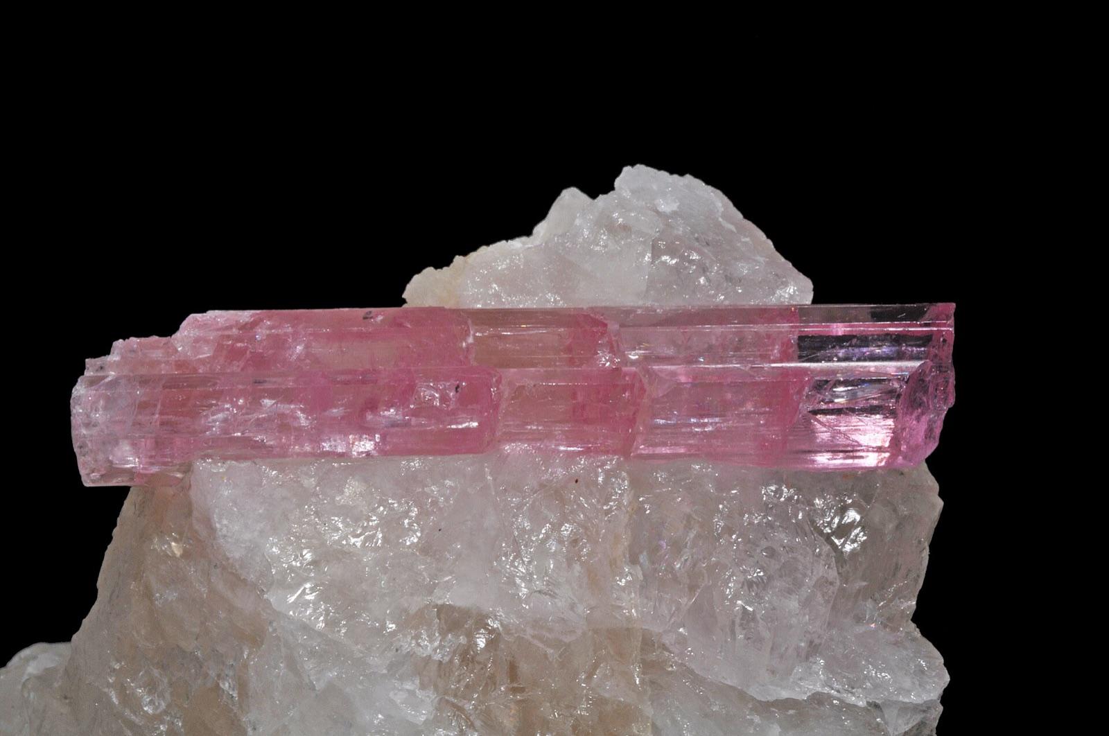 Pink rubellite crystal on quartz from the Paprok Mine, Nuristan, Afghanistan