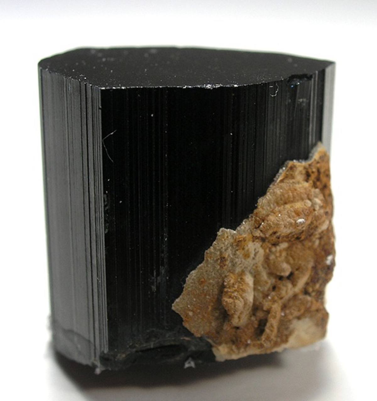 Jet-black schorl prism showing striations, Riverside County, California