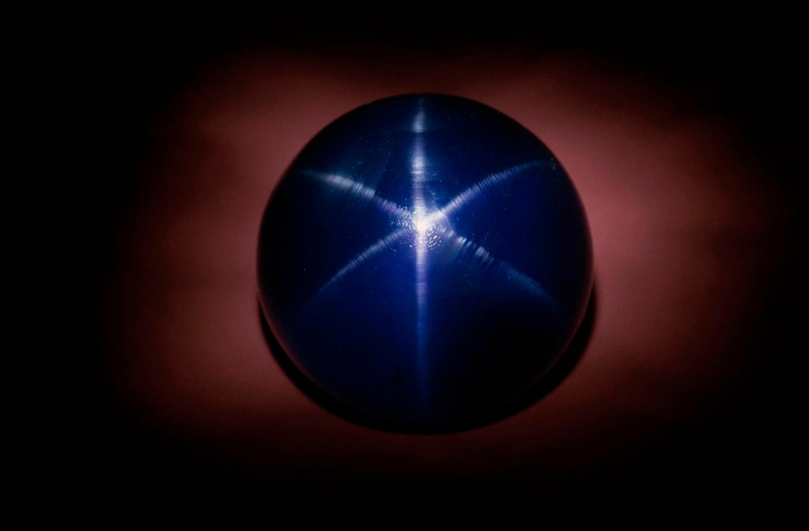 The Star of Asia, a blue star sapphire from Myanmar, showing a sharp six-rayed star