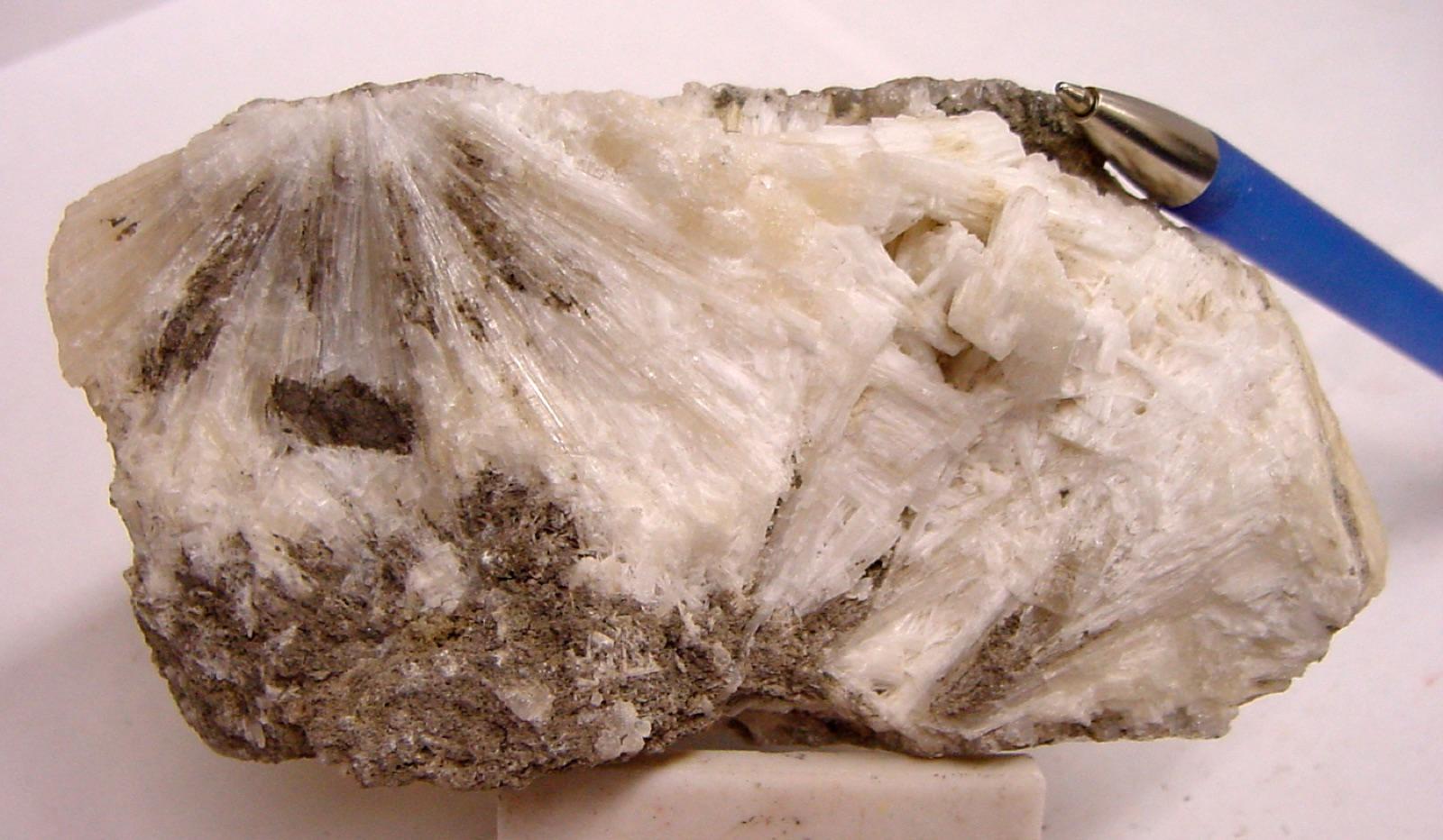 Radiating white acicular strontianite crystals, Brigham Young University collection