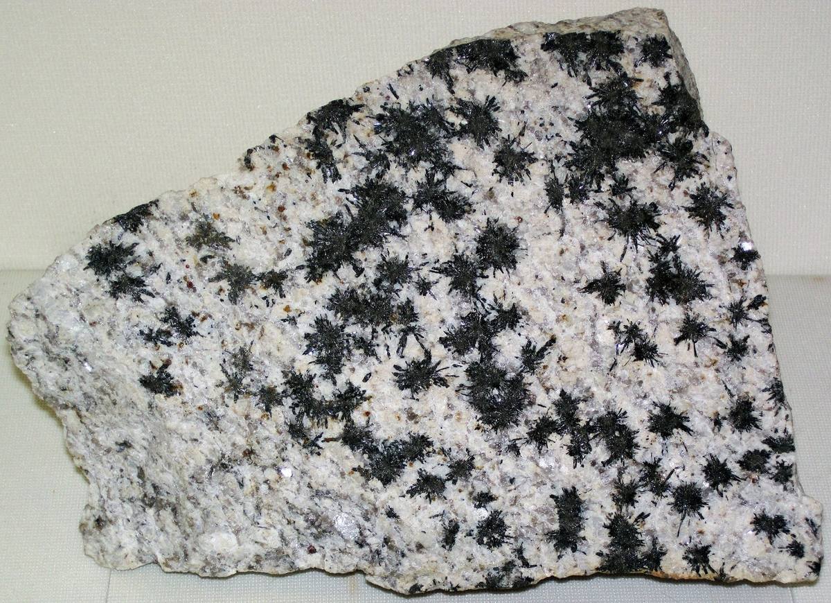 Black schorl tourmaline suns in granite, Cumberland County, Maine