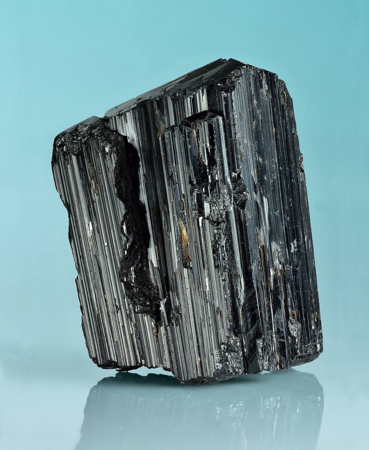 Black schorl tourmaline with deep vertical striations